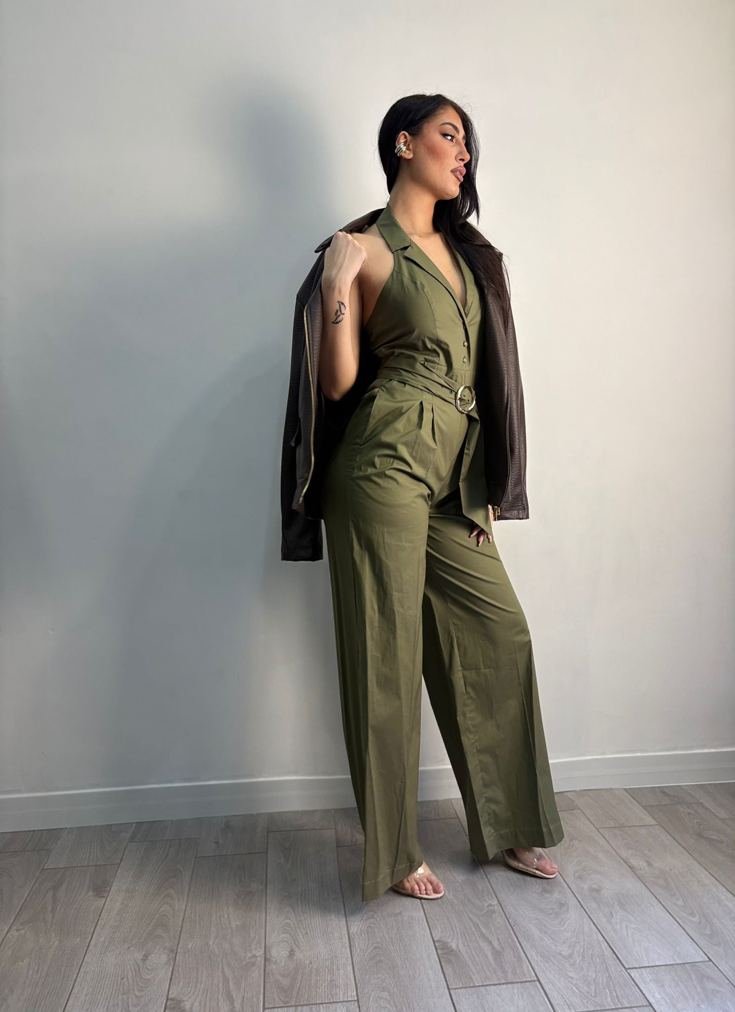 Jumpsuit in popeline con fusciacca